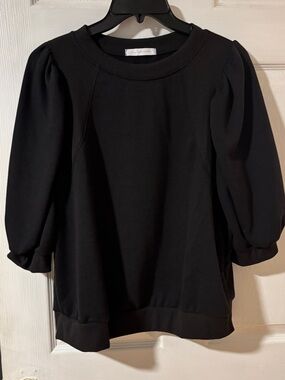 Ces Femme Black Puff-Sleeve Sweatshirt Top with Banded Bottom L
